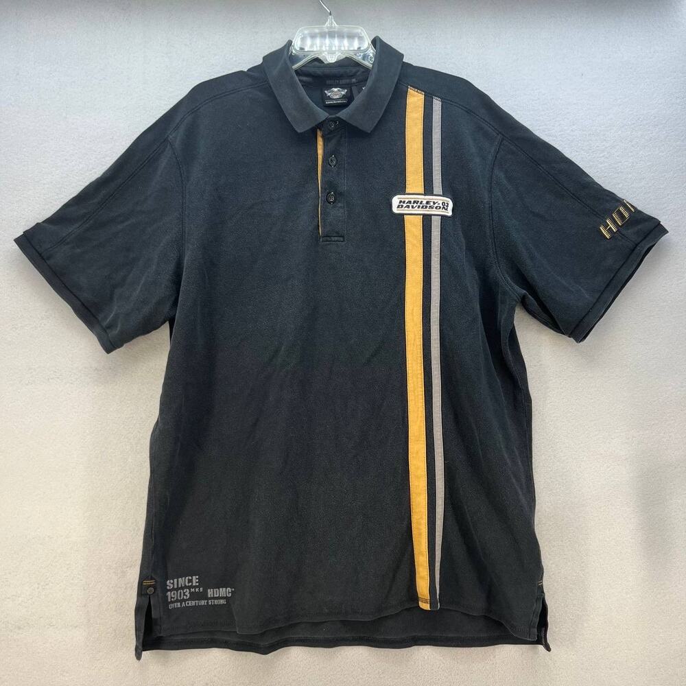 Harley Davidson Men's Knit Polo Size XL Racing Stripes Black HDMC Moto Biker